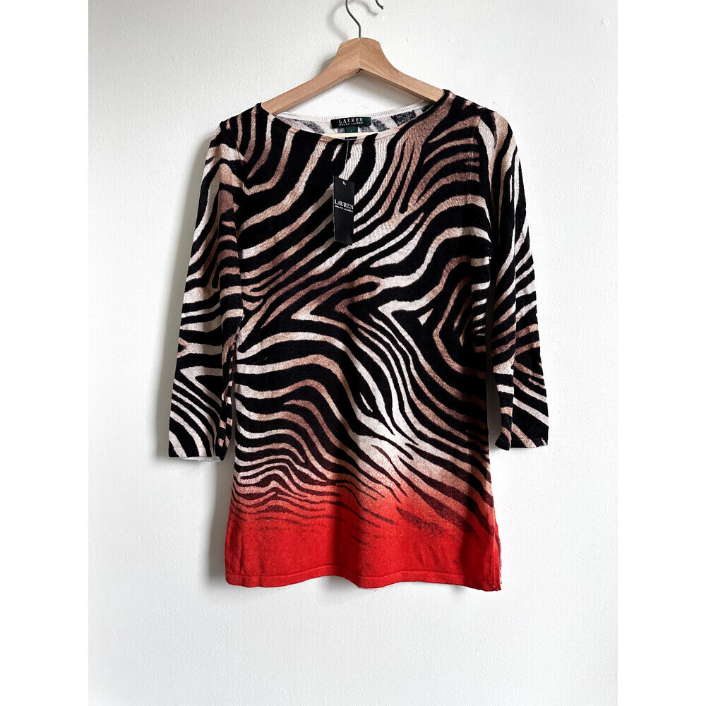 RALPH LAUREN Brown Red Zebra Ombre Linen Cotton Sweater L fits AS M